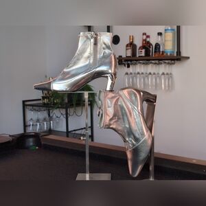 ZARA Silver Metallic Kitten Heel Ankle Boots